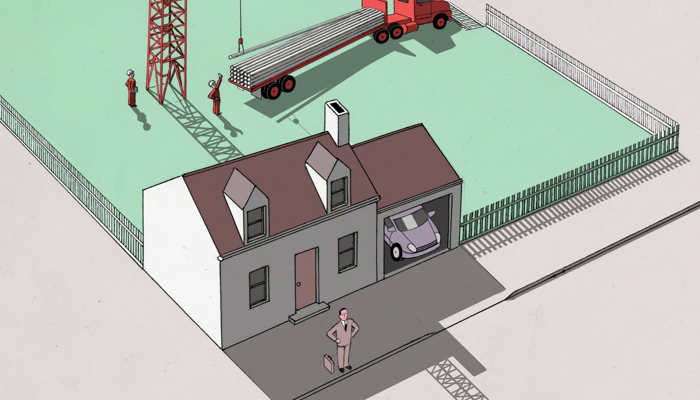 Un dessin montrant un forage dans le jardin d'une propriété privée