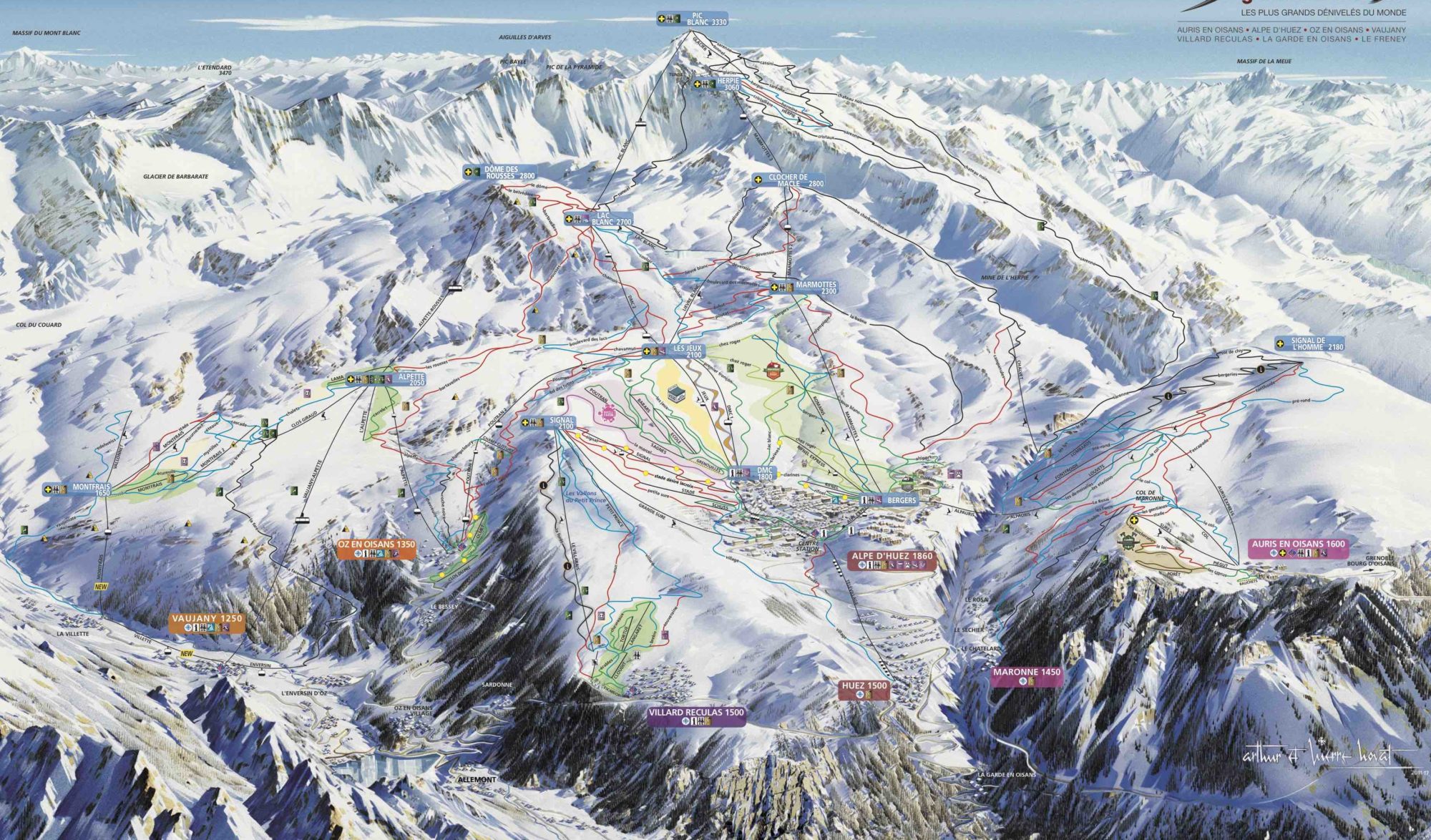 Plan des pistes du grand domaine de l'Alpe d'Huez